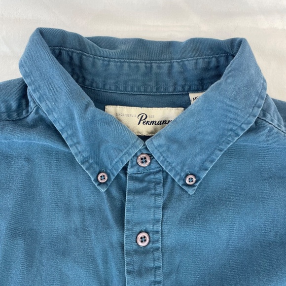Penmans Short Sleeve Collared Button-Down Shirt Blue Men’s Size XL - Picture 5 of 11